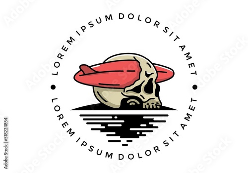 Surfboard piercing the skull illustration design