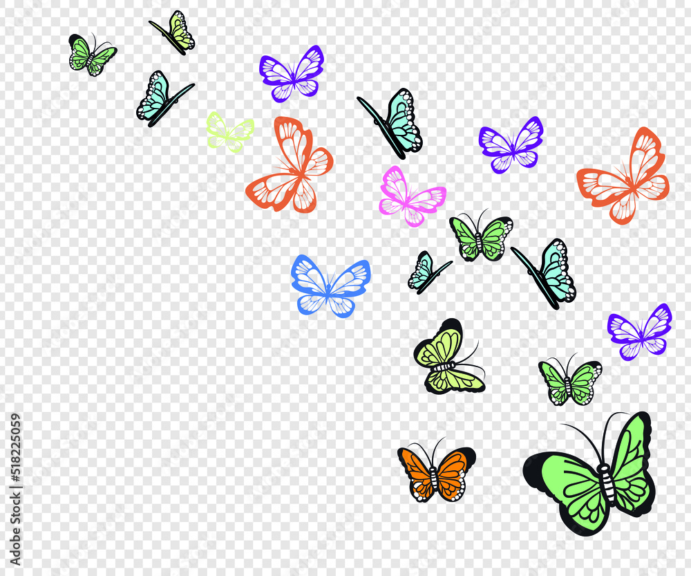 Flying butterflies. Colorful butterfly isolated on transparent background. Spring and summer insects vector illustration. Butterfly summer and spring insect, flying animal Flying butterflies. Colorful butterfly isolated on transparent background. Spring and summer insects vector illustration. Butterfly summer and spring insect, flying animal