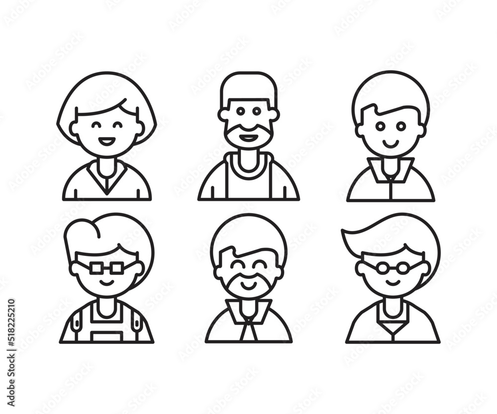 different style of people character icons line illustration different style of people character icons line illustration
