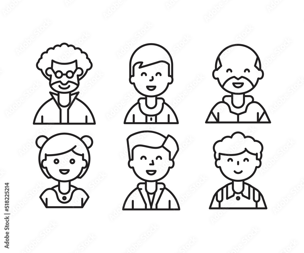 different style of people character icons line illustration different style of people character icons line illustration