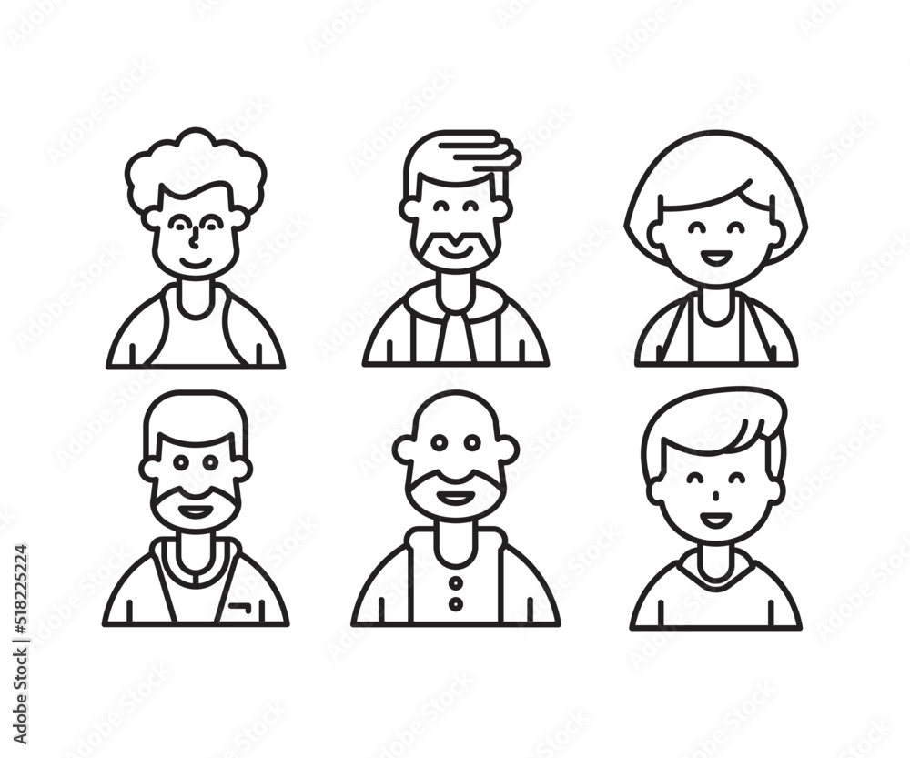 different style of people character icons line illustration different style of people character icons line illustration