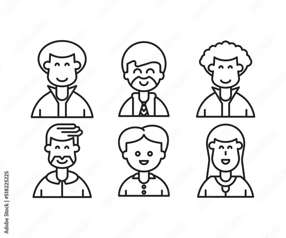 different style of people character icons line illustration