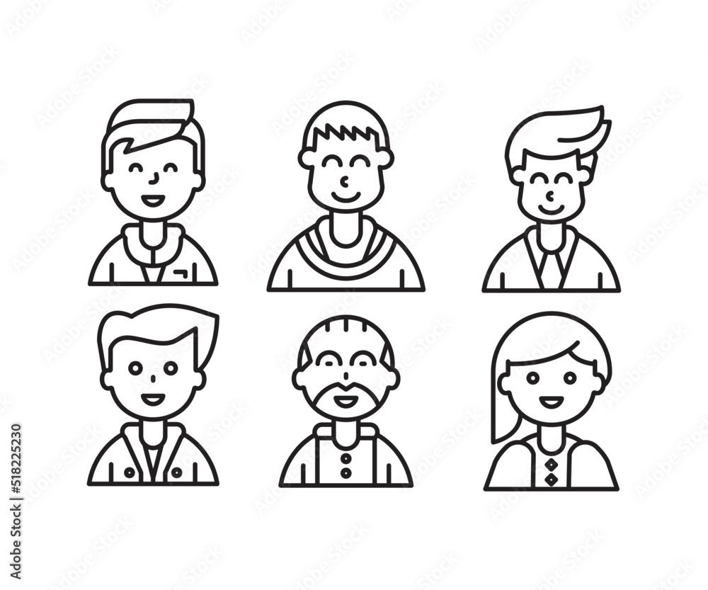 different style of people character icons line illustration different style of people character icons line illustration