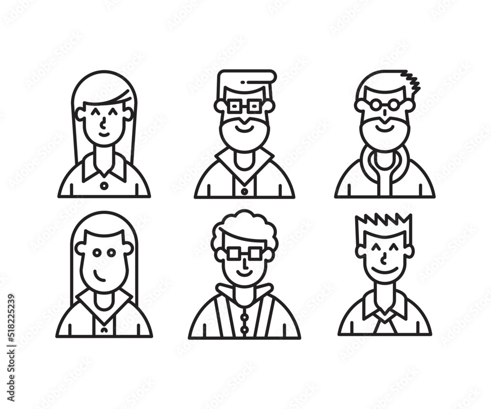 different style of people character icons line illustration different style of people character icons line illustration