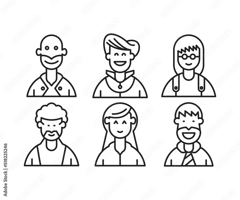 different style of people character icons line illustration different style of people character icons line illustration