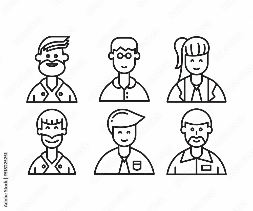 different style of people character icons line illustration different style of people character icons line illustration