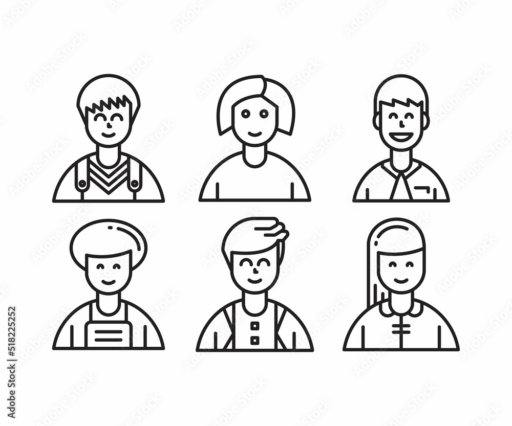 different style of people character icons line illustration different style of people character icons line illustration