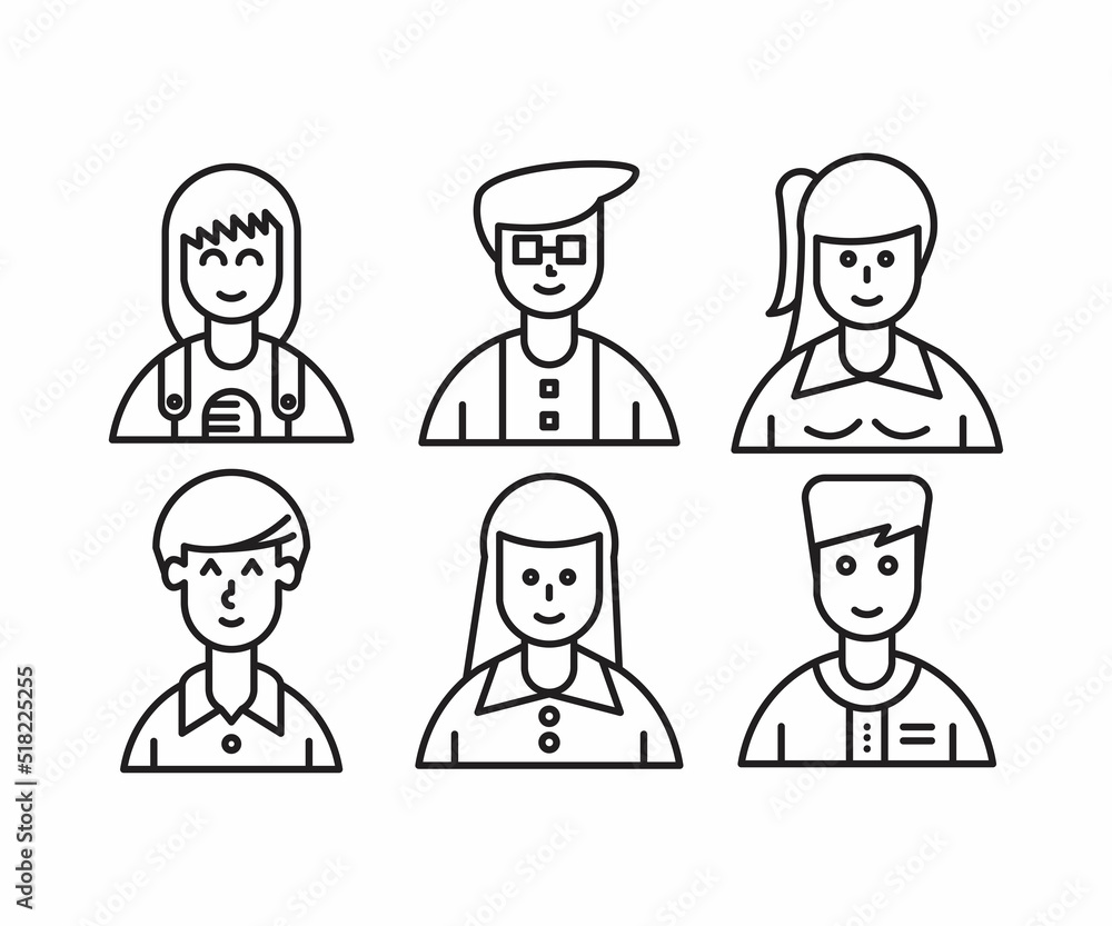 different people avatars and character icons illustration line style different people avatars and character icons illustration line style