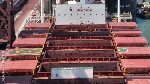 Cranes Unloading Cargo from a Bulk Carrier Ship at Port photo