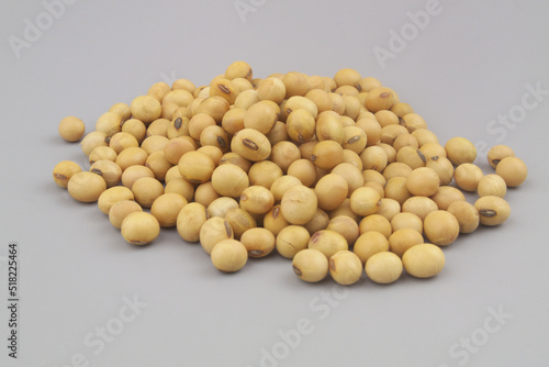 Soy beans on gray background close-up