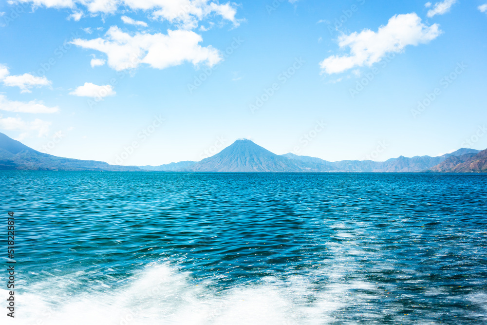 Beautiful landscape from speedboat, Lake Atitlan, Guatemala