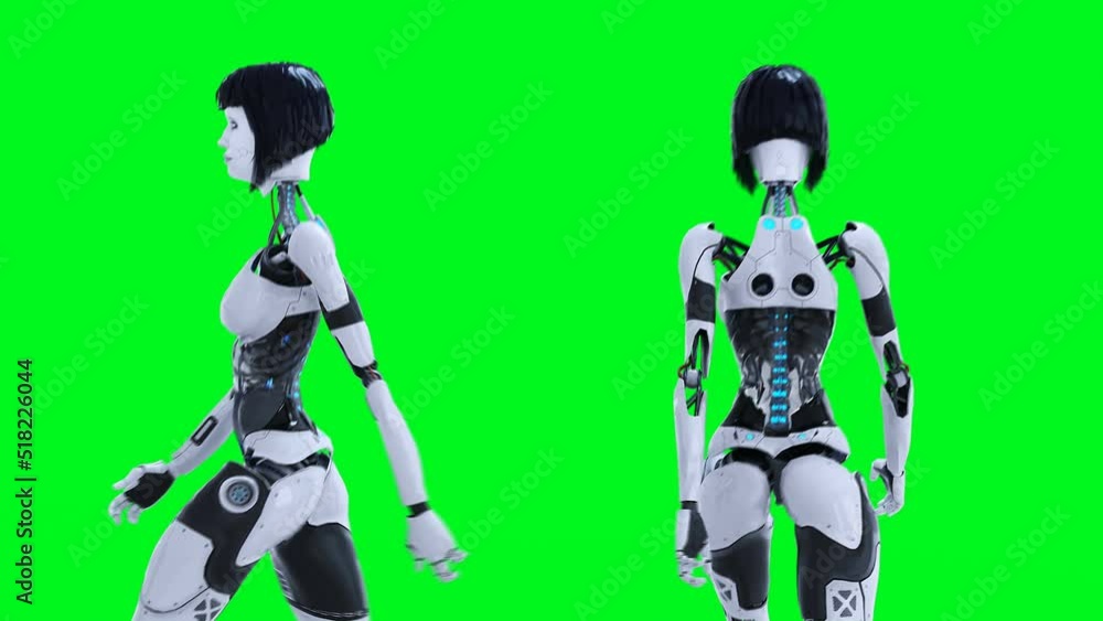 Female sexy robot walking. Green screen isolate 4k footage. Female sexy robot walking. Green screen isolate 4k footage.