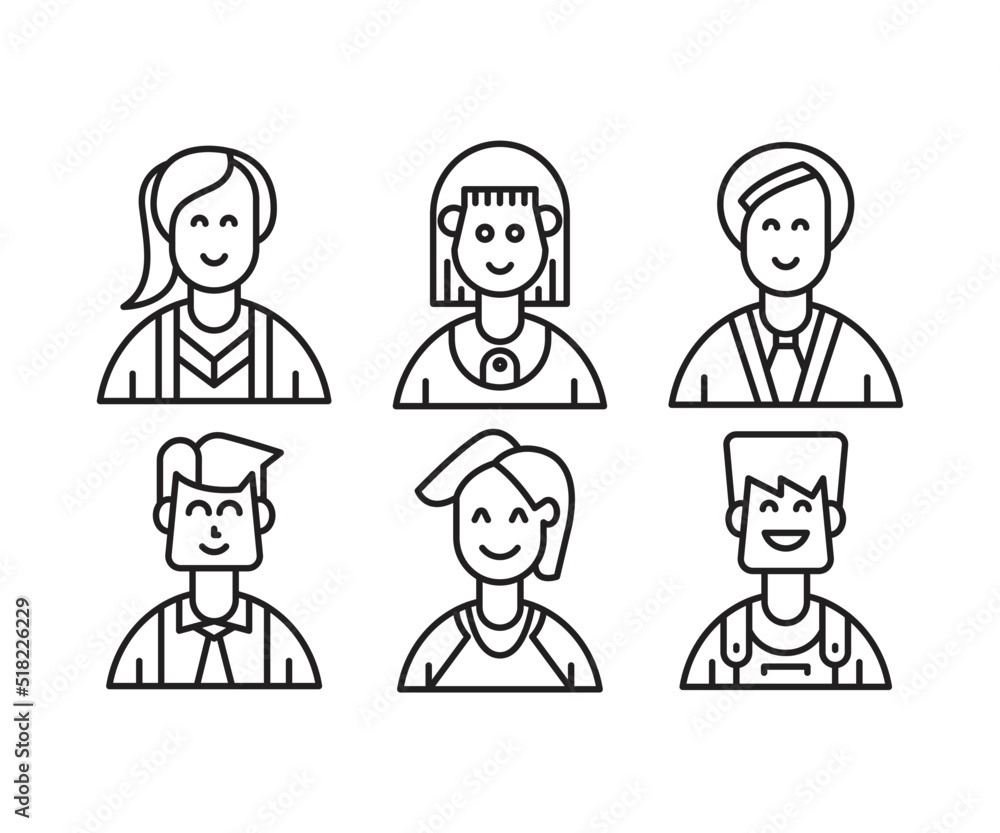 different people avatars and character icons illustration line style different people avatars and character icons illustration line style