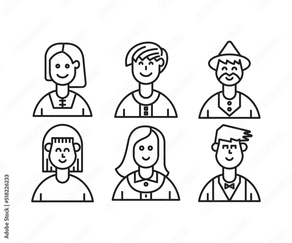 different people avatars and character icons illustration line style different people avatars and character icons illustration line style