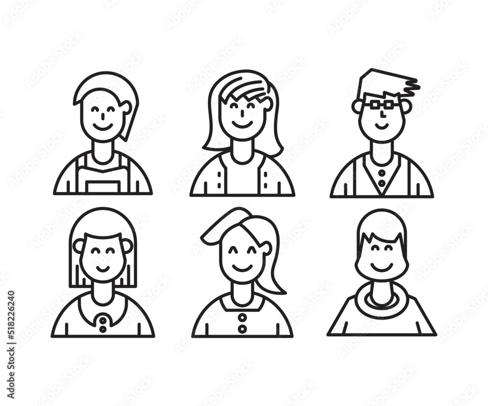 different people avatars and character icons illustration line style different people avatars and character icons illustration line style