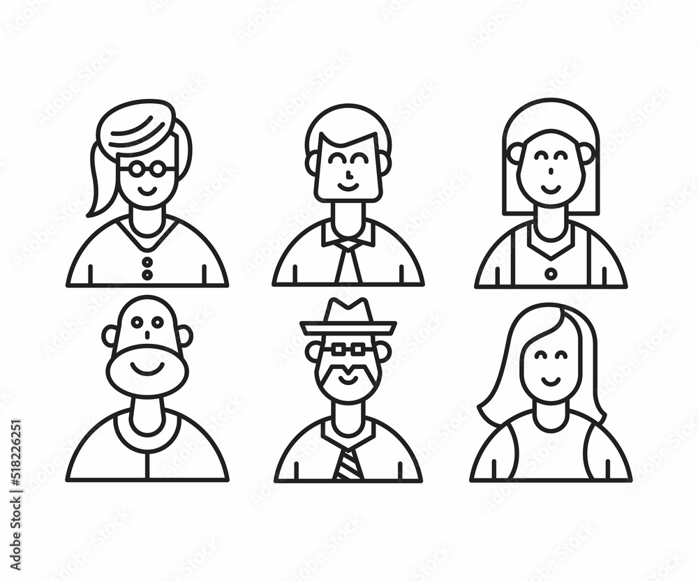 different people avatars and character icons illustration line style different people avatars and character icons illustration line style
