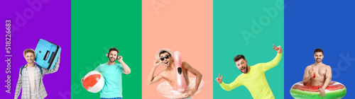 Young men with suitcase, in...