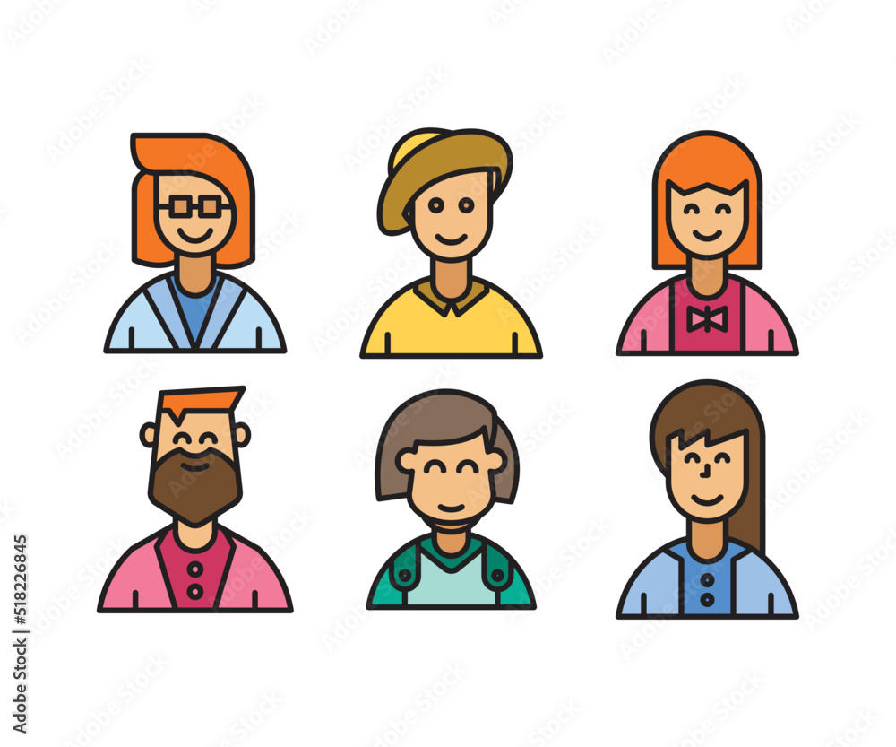 people characters and cartoon avatars set vector illustration