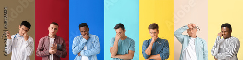 Set of depressed men on col...