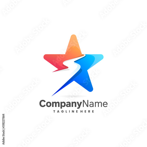 road star logo, rising star logo in colorful concept