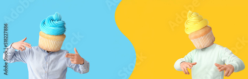 Men with sweet cupcakes ins...