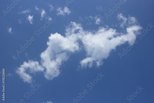White clouds in a blue sky on a sunny summer day. Background  blank