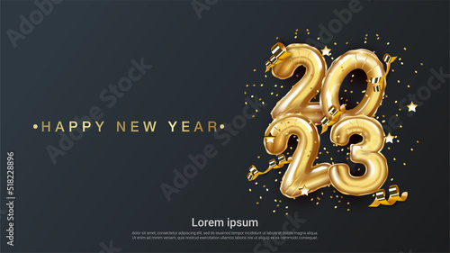 Happy new year 2023 with realistic balloon numbers background