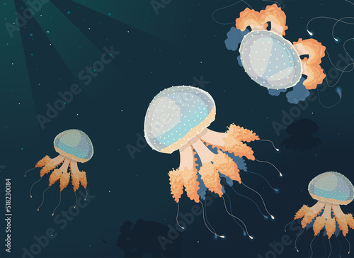 jellyfishes underwater dark