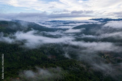 Top view Landscape of Morning Mist with Mountain Layer at north of Thailand