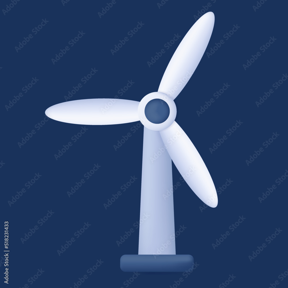 Wind power 3d icon. Modern technological device, energy production. Ecological station, wind turbine, turbine, aerogenerator. Windmill with wing, industrial device, source of renewable energy. Vector Wind power 3d icon. Modern technological device, energy production. Ecological station, wind turbine, turbine, aerogenerator. Windmill with wing, industrial device, source of renewable energy. Vector