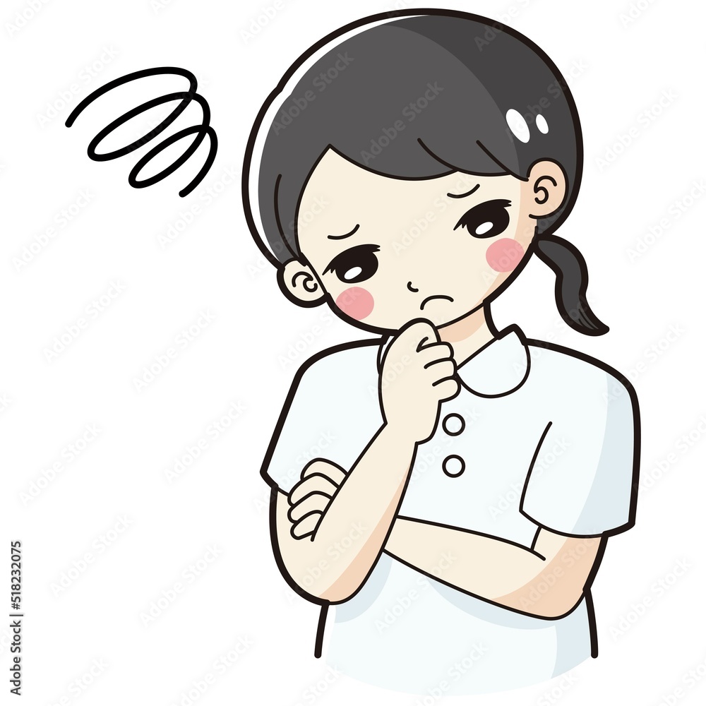 考え事をしている白衣を着た女性のイラスト 考え事をしている白衣を着た女性のイラスト