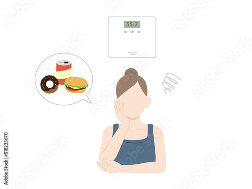 体重が増えて困る　女性　リバウンド　ダイエット　イラスト