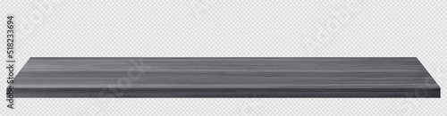 Wood table perspective view, wooden surface of desk, kitchen top made of grey colored material isolated on transparent background. Tabletop interior design element, Realistic 3d vector illustration