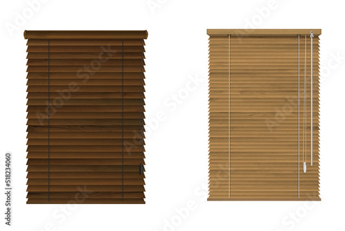 Window wooden rolling shutters, brown venetian blinds isolated on white background. Vector realistic set of wood jalousie curtains, louver shades for home or office interior