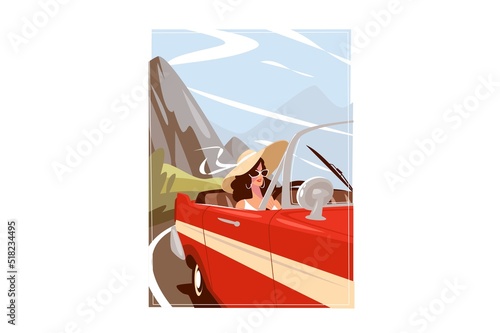Young woman posing in convertible car