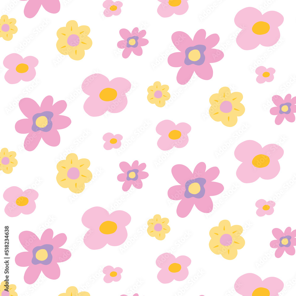 Groovy pattern with flowers. Retro pattern with pink flowers. Seamless pattern in 60s or 70s style. Vector illustration. Groovy pattern with flowers. Retro pattern with pink flowers. Seamless pattern in 60s or 70s style. Vector illustration.