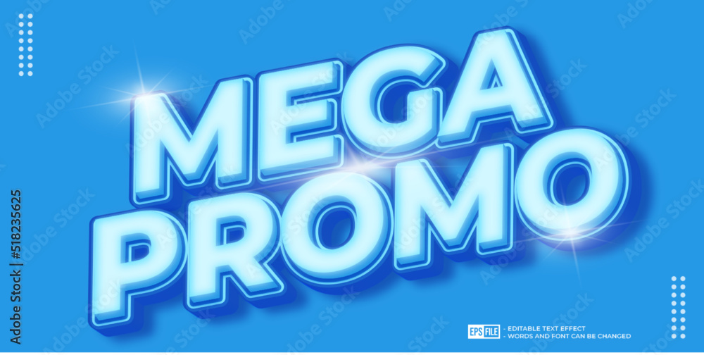 3D style editable text mega promo on blue background