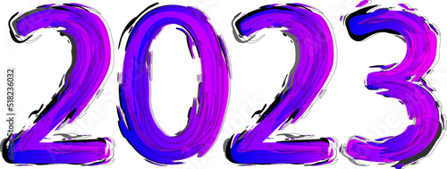 Decorative 2023 calendar header. Experimental neon paint brush strokes