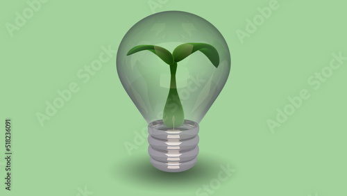 3d illustration of Energy saving with seedling growth in light bulb.3d render.