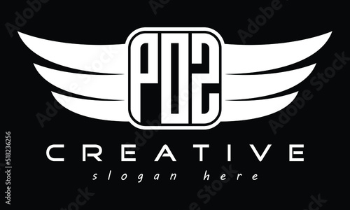 POZ three Letter wing minimalist creative concept icon eagle symbol professional logo design, Vector template