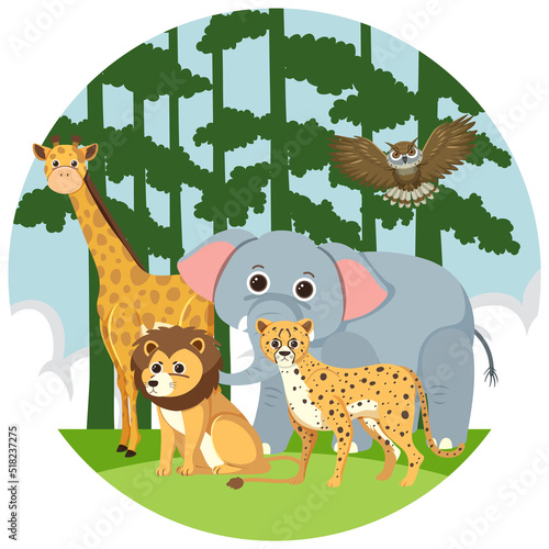 Wild animals in circle icon