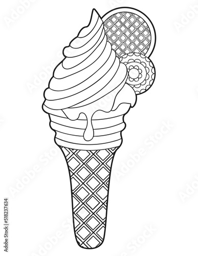 Coloring page Ice cream in a waffle cup. Vector illustration