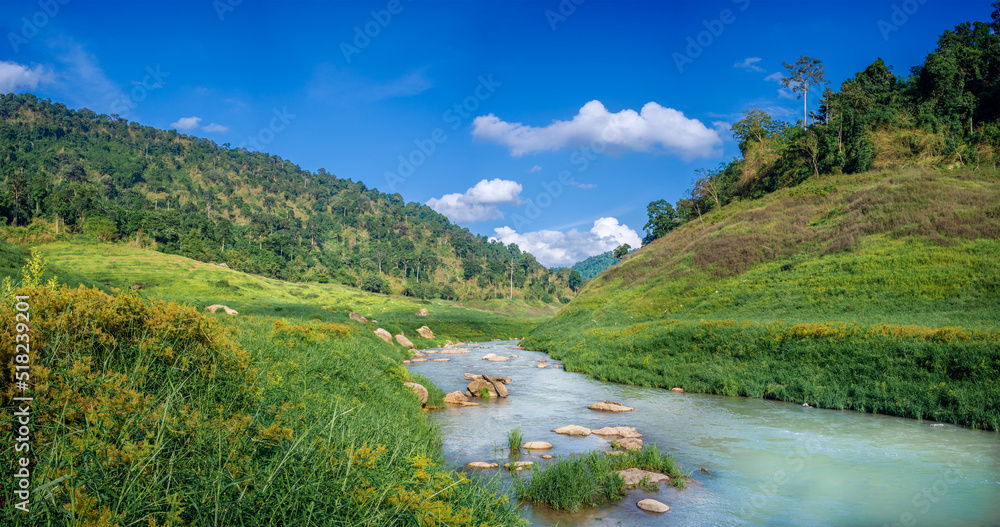 Ton Nam Green Mountain with meadow and river at Khun Dan Prakarn Chon Dam Nakhon Nayok Thailand. Ton Nam Green Mountain with meadow and river at Khun Dan Prakarn Chon Dam Nakhon Nayok Thailand.
