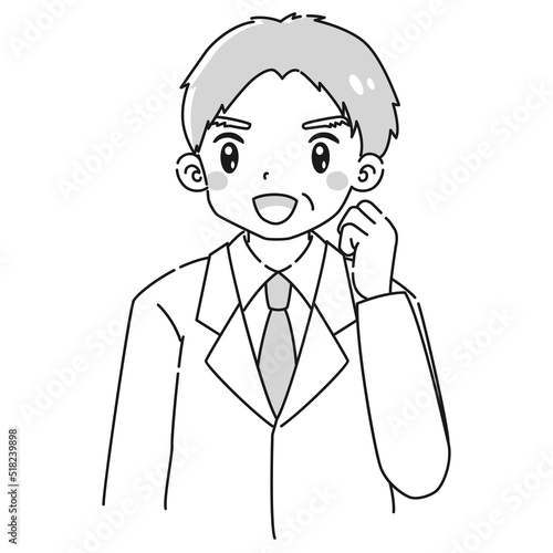ガッツポーズをする白衣を着たシニア男性のイラスト