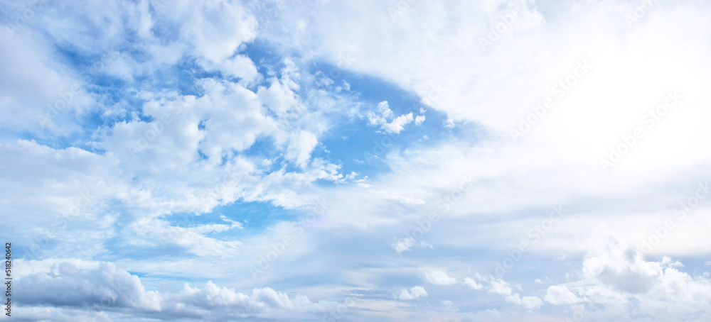 Light blue sky and white clouds. (Panorama)
With copy space. Light blue sky and white clouds. (Panorama)
With copy space.