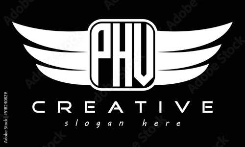 PHV three Letter wing minimalist creative concept icon eagle symbol professional logo design, Vector template