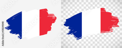 Artistic France flag with isolated brush painted textured with transparent and solid background