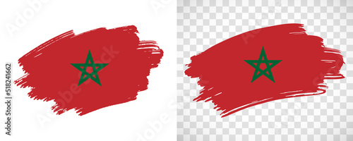 Artistic Morocco flag with isolated brush painted textured with transparent and solid background