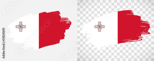 Artistic Malta flag with isolated brush painted textured with transparent and solid background