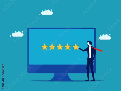 feedback via online. The businessman gave five stars. customer experience concept vector
